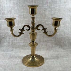 Vintage Brass 3 Arm Candelabra | Ornate Taper Candle Holder Decor